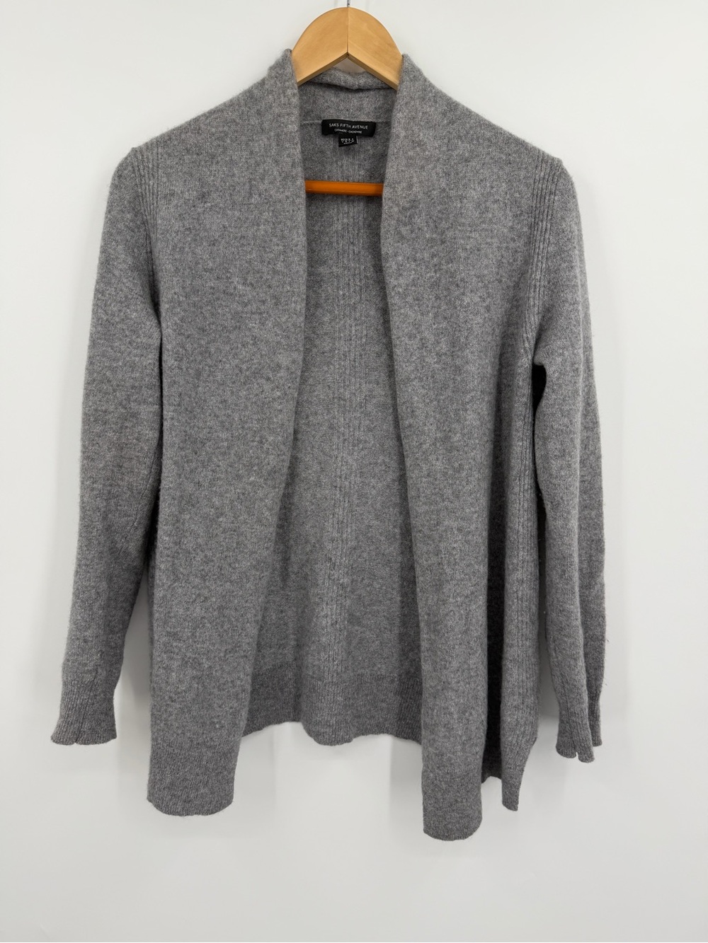 Saks Fifth Avenue 100% Cashmere Open Front Cardigan Gray Size L